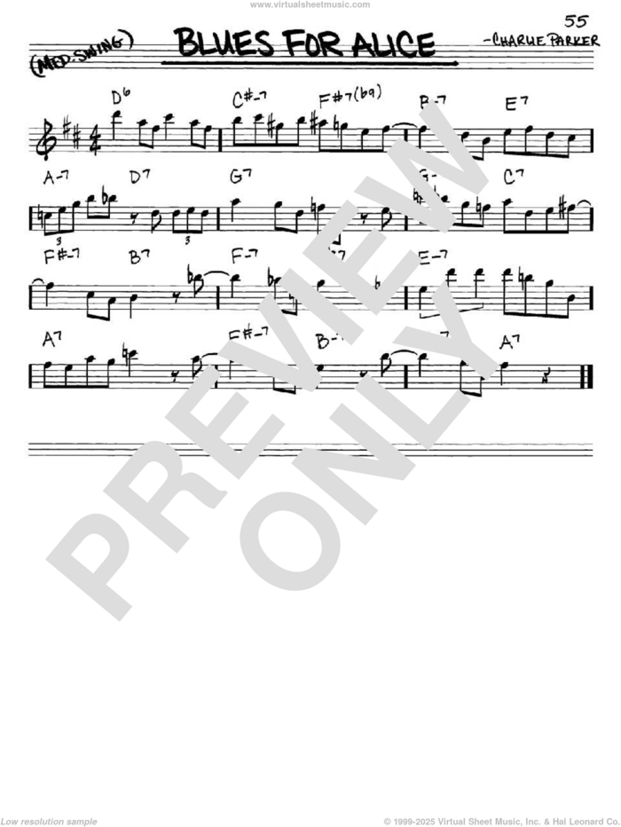 Blues For Alice sheet music for voice and other instruments (in Eb) by John Coltrane and Charlie Parker, intermediate skill level