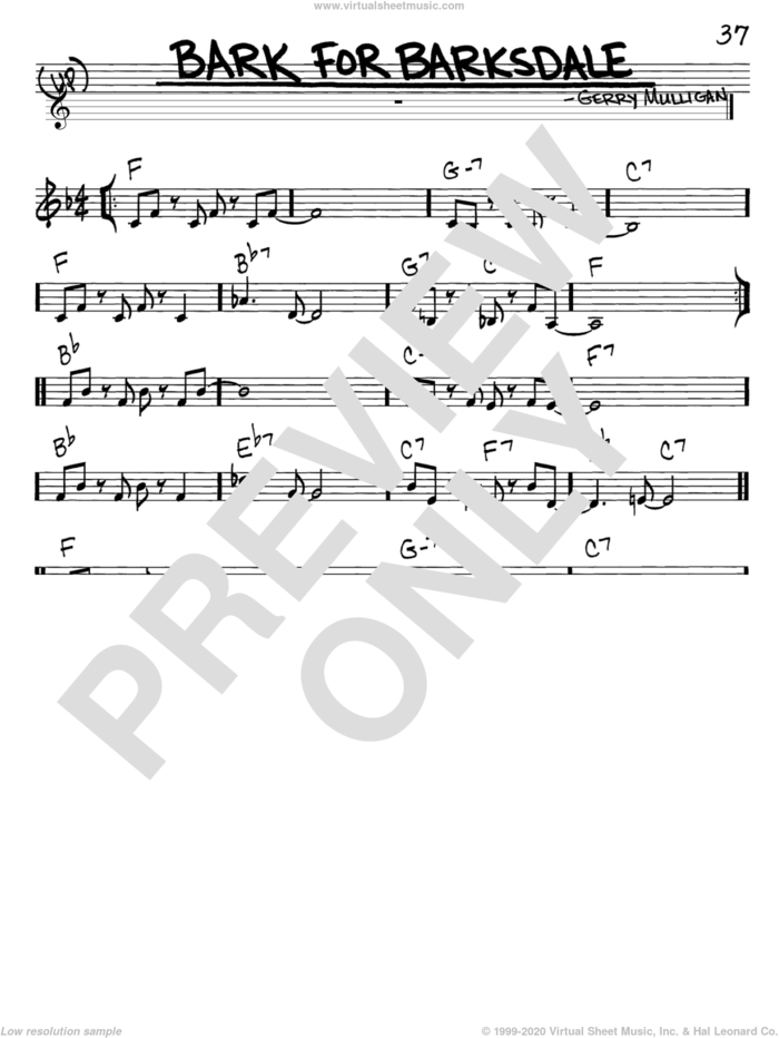 Bark For Barksdale sheet music for voice and other instruments (in C) by Gerry Mulligan, intermediate skill level