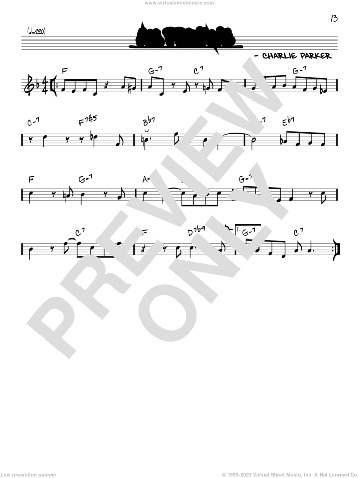 Au Privave sheet music for voice and other instruments (in C) by Charlie Parker, intermediate skill level