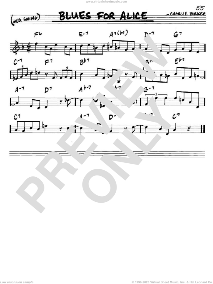 Blues For Alice sheet music for voice and other instruments (in C) by John Coltrane and Charlie Parker, intermediate skill level