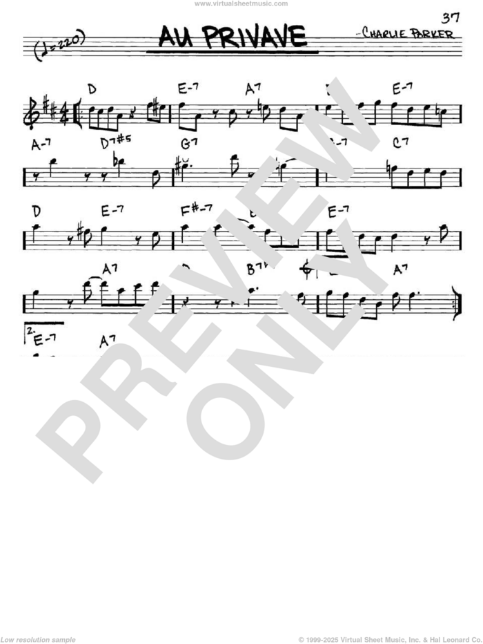 Au Privave sheet music for voice and other instruments (in Eb) by Charlie Parker, intermediate skill level