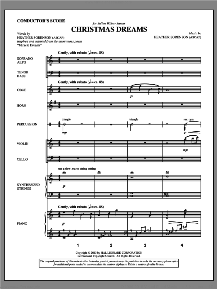 Christmas Dreams (COMPLETE) sheet music for orchestra/band by Heather Sorenson, intermediate skill level