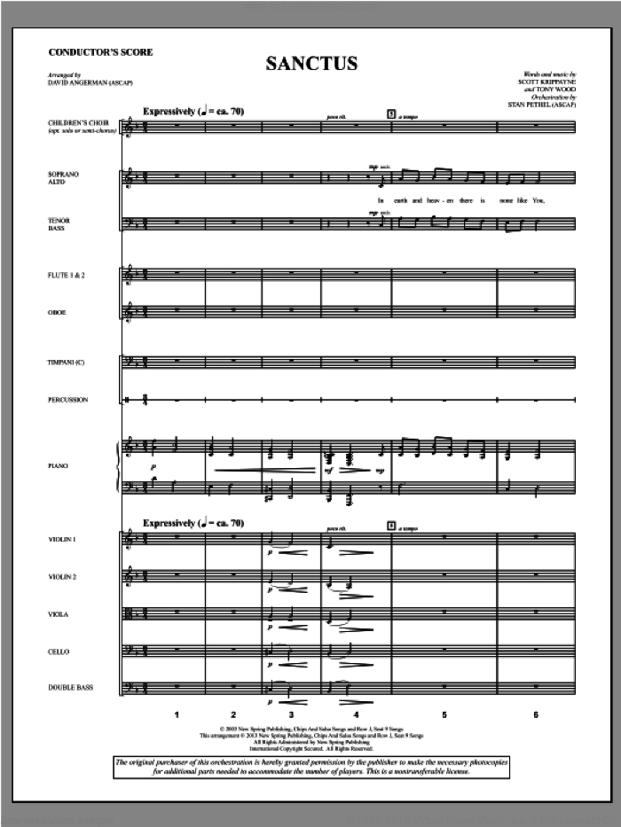 Sanctus (COMPLETE) sheet music for orchestra/band by David Angerman and Tony Wood, intermediate skill level
