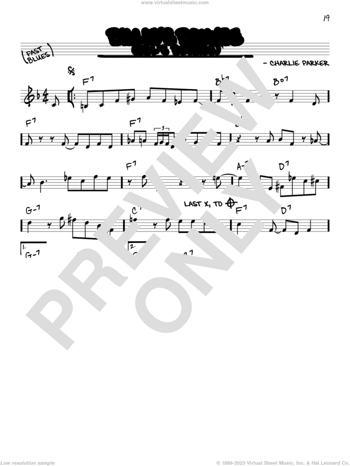 Billie's Bounce (Bill's Bounce) sheet music for voice and other instruments (in C) by Charlie Parker, intermediate skill level