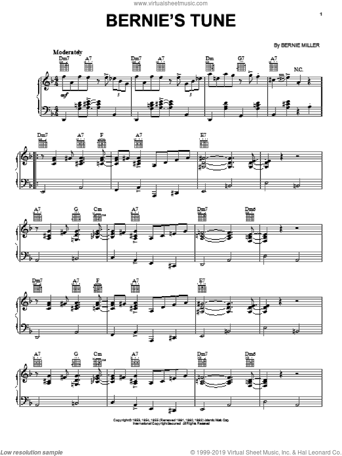 Bernie's Tune sheet music for voice, piano or guitar by Mike Stoller, Bernie Miller and Jerry Lieber, intermediate skill level