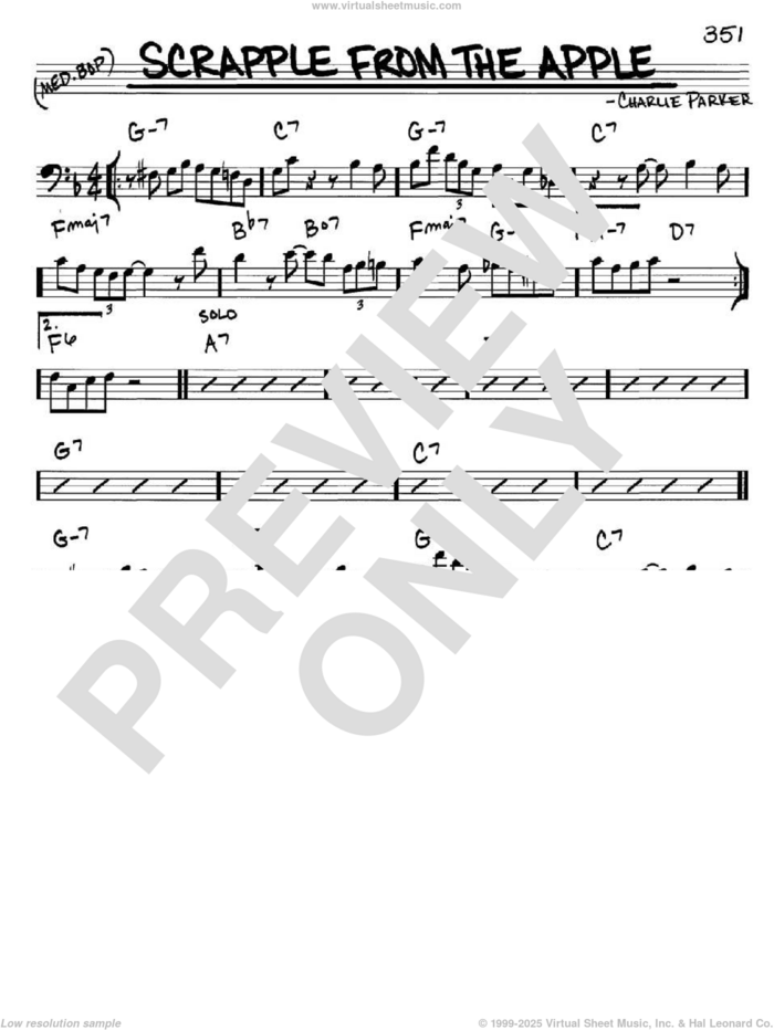 Scrapple From The Apple sheet music for voice and other instruments (bass clef) by Charlie Parker, intermediate skill level