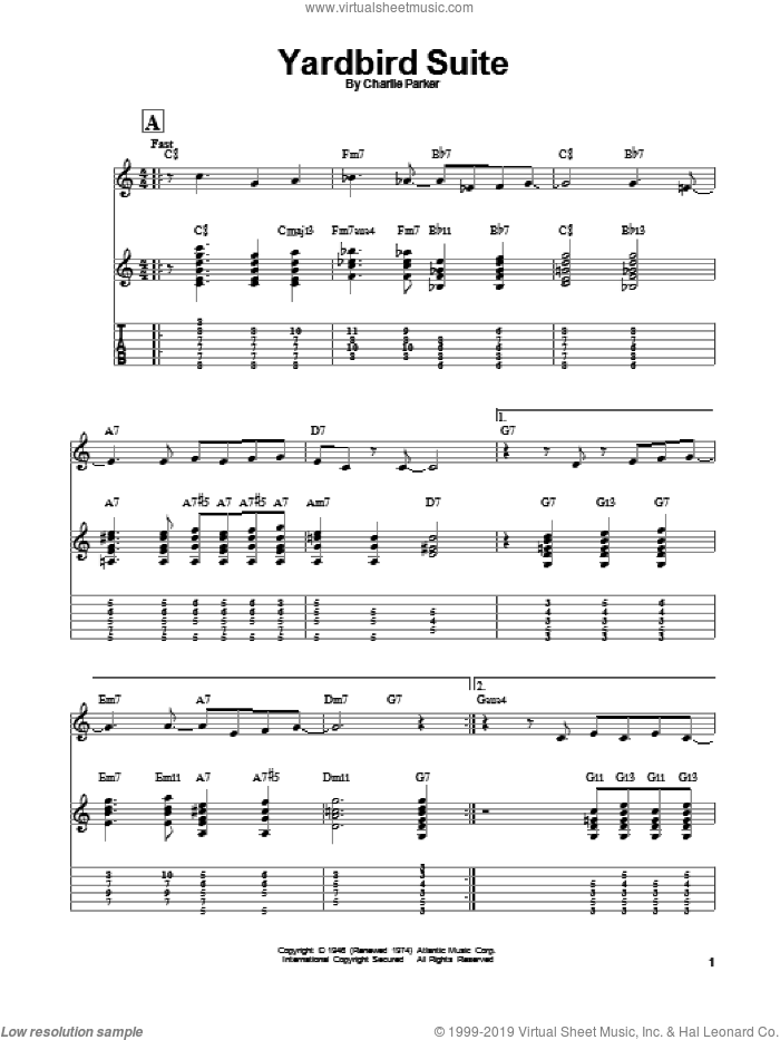 Yardbird Suite sheet music for guitar solo (easy tablature) by Charlie Parker, easy guitar (easy tablature)