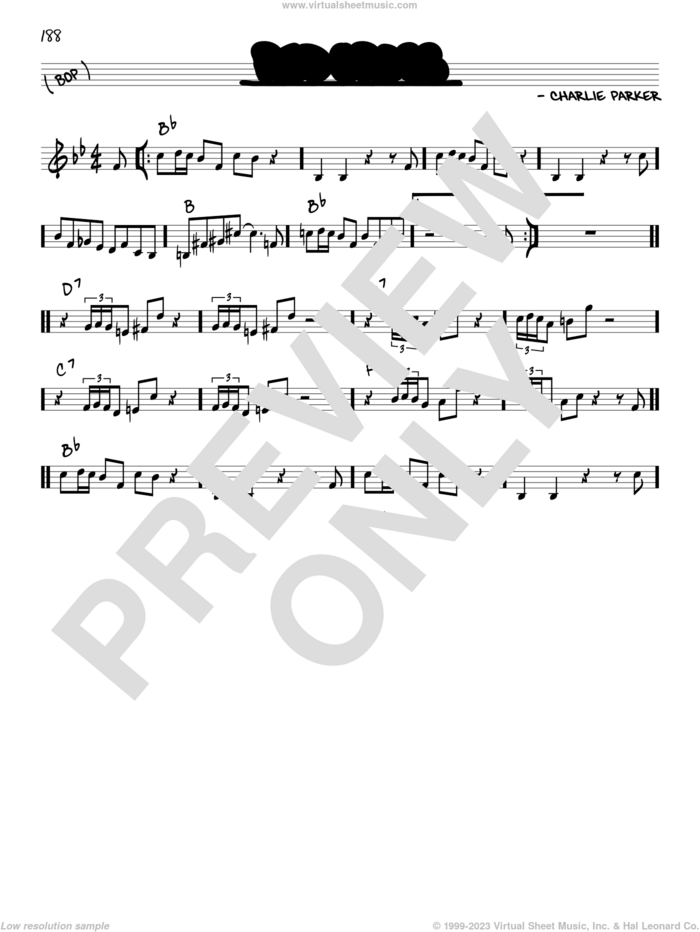 Red Cross sheet music for voice and other instruments (in C) by Charlie Parker, intermediate skill level