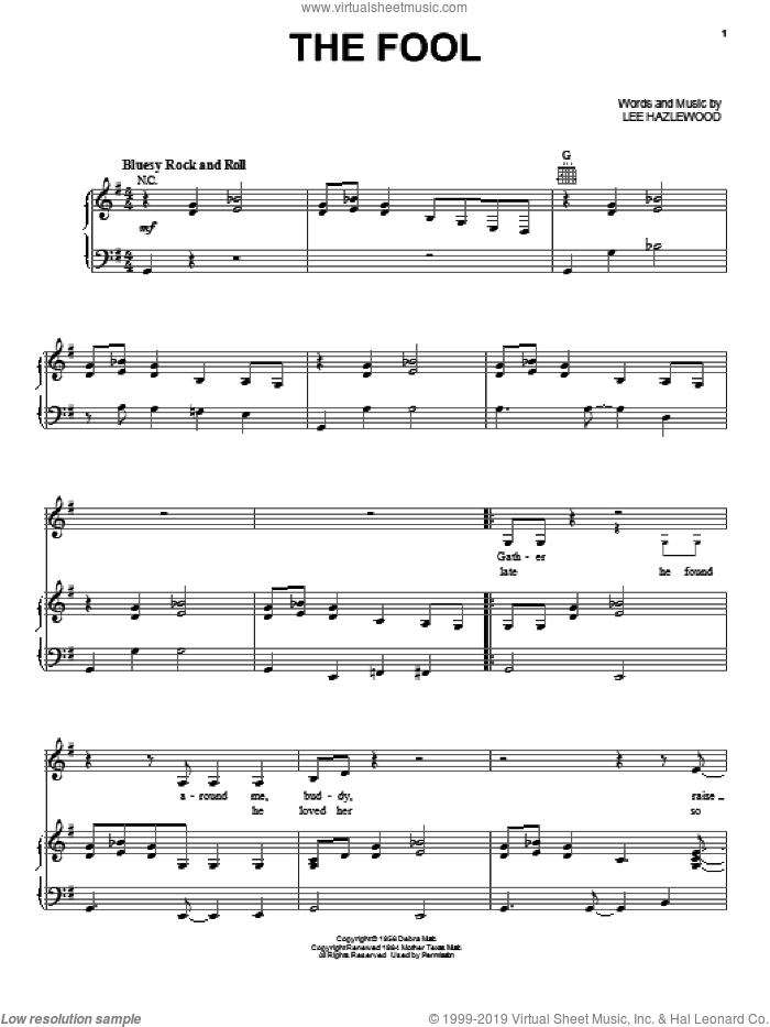 The Fool sheet music for voice, piano or guitar by Elvis Presley, intermediate skill level