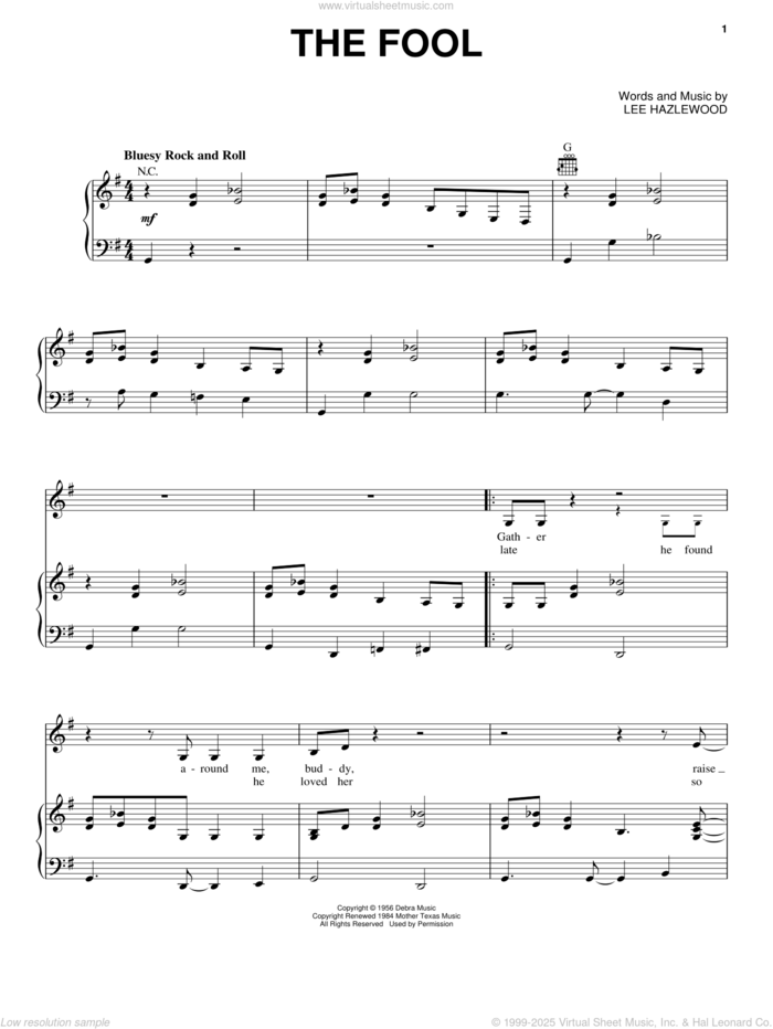 The Fool sheet music for voice, piano or guitar by Elvis Presley, intermediate skill level
