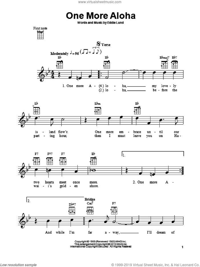 One More Aloha sheet music for ukulele by Eddie Lund, intermediate skill level