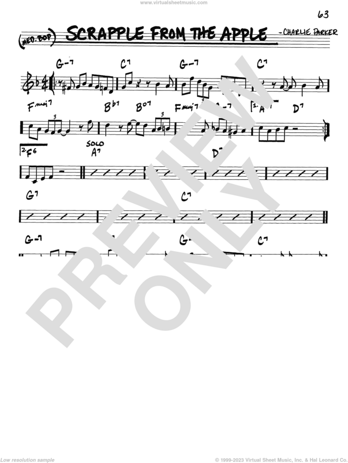 Scrapple From The Apple sheet music for voice and other instruments (in C) by Charlie Parker, intermediate skill level