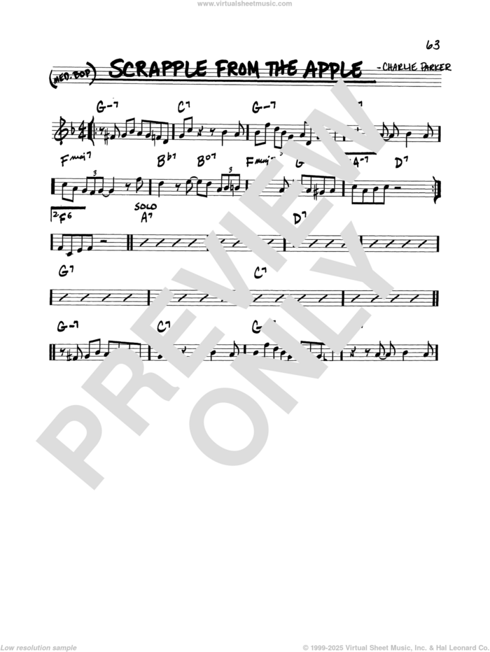 Scrapple From The Apple sheet music for voice and other instruments (in C) by Charlie Parker, intermediate skill level