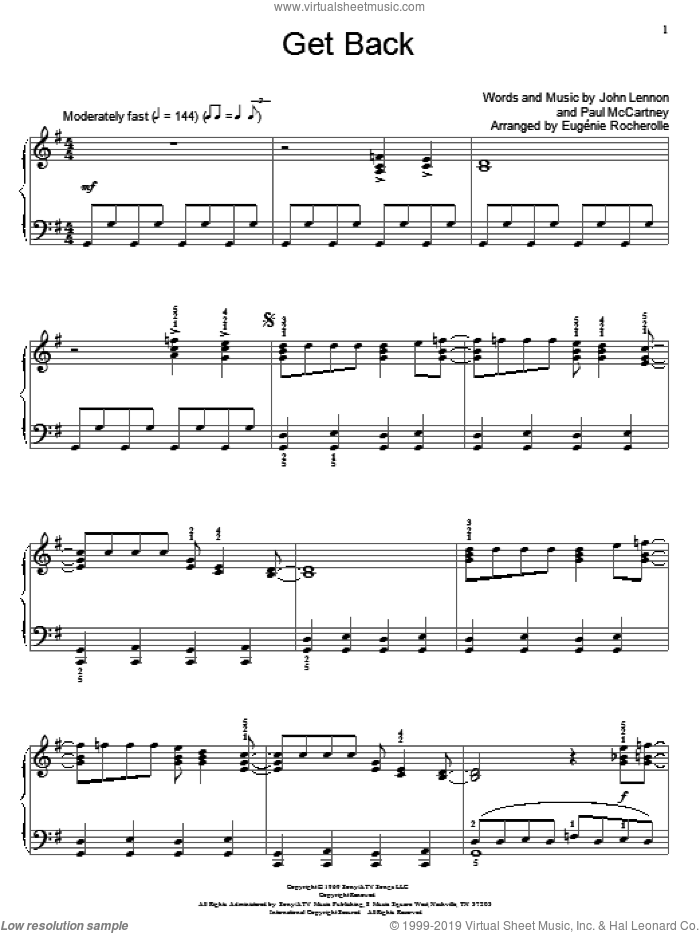 Get Back sheet music for piano solo (elementary) by The Beatles, Miscellaneous, John Lennon and Paul McCartney, beginner piano (elementary)