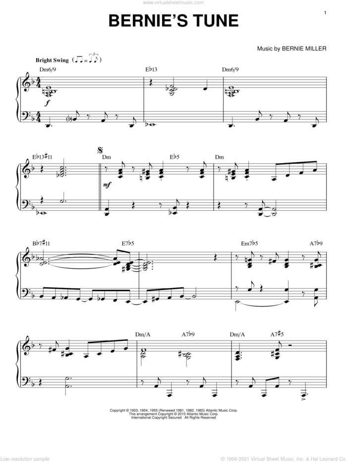Bernie's Tune (arr. Brent Edstrom) sheet music for piano solo by Mike Stoller, Bernie Miller and Jerry Lieber, intermediate skill level