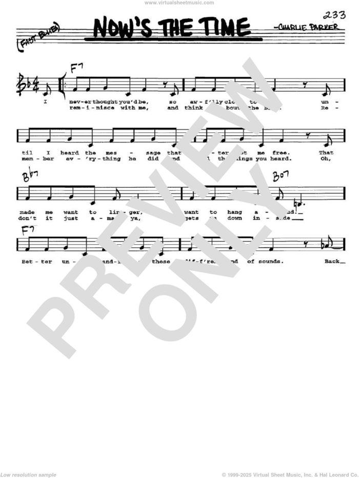 Now's The Time sheet music for voice and other instruments  by Charlie Parker, intermediate skill level