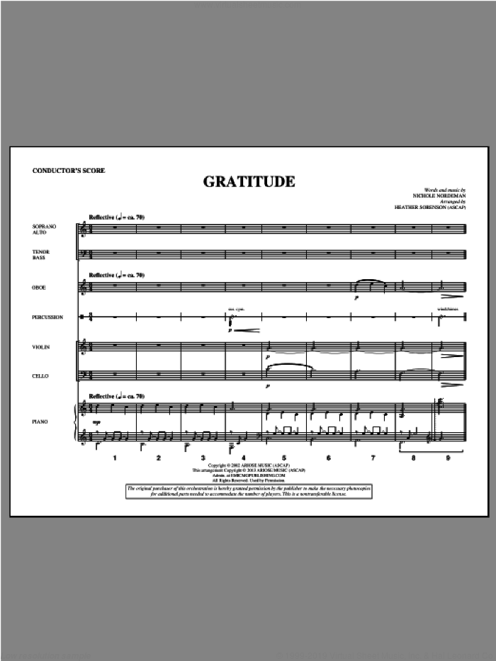 Gratitude (COMPLETE) sheet music for orchestra/band by Heather Sorenson and Nichole Nordeman, intermediate skill level