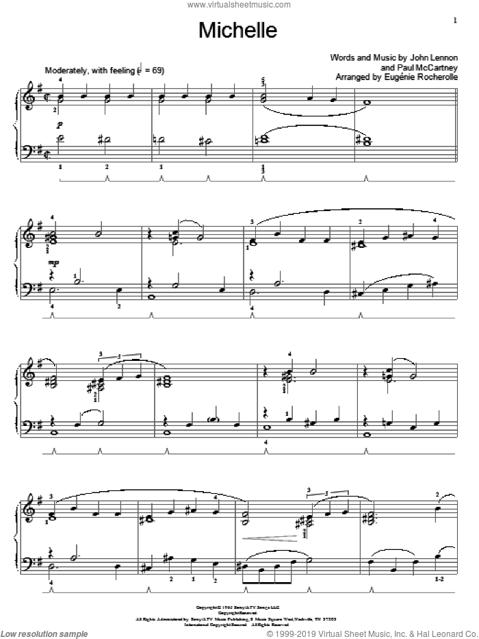 Michelle sheet music for piano solo (elementary) by The Beatles, Miscellaneous, John Lennon and Paul McCartney, beginner piano (elementary)