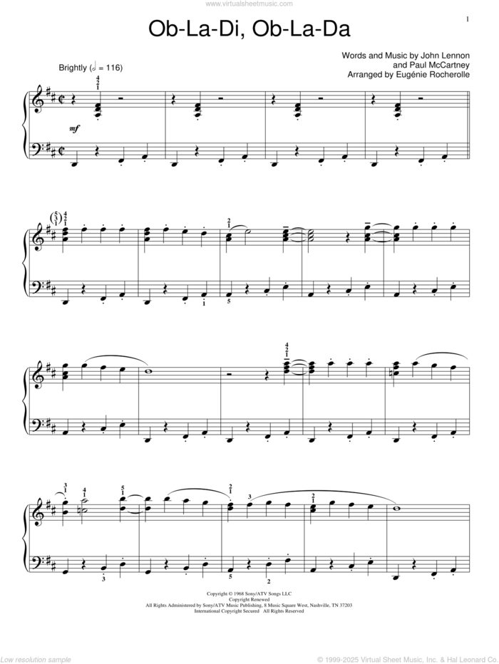 Ob-La-Di, Ob-La-Da sheet music for piano solo (elementary) by The Beatles, Miscellaneous, John Lennon and Paul McCartney, beginner piano (elementary)