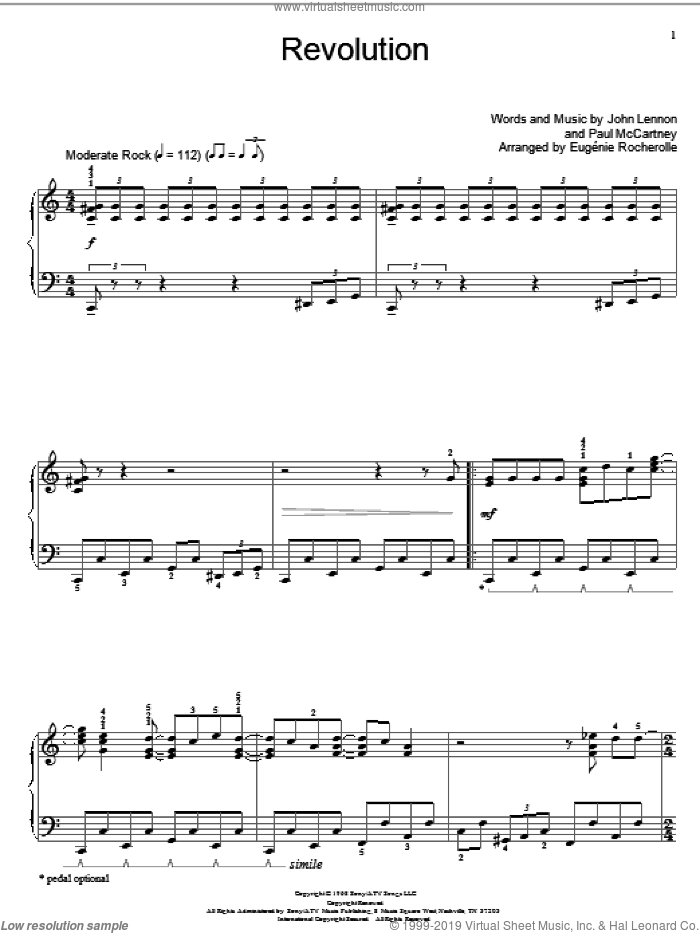 Revolution sheet music for piano solo (elementary) by The Beatles, Miscellaneous, John Lennon and Paul McCartney, beginner piano (elementary)