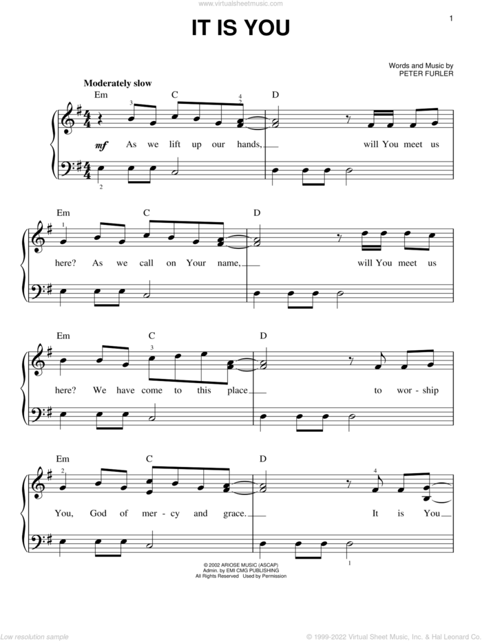 It Is You sheet music for piano solo by Newsboys and Peter Furler, easy skill level