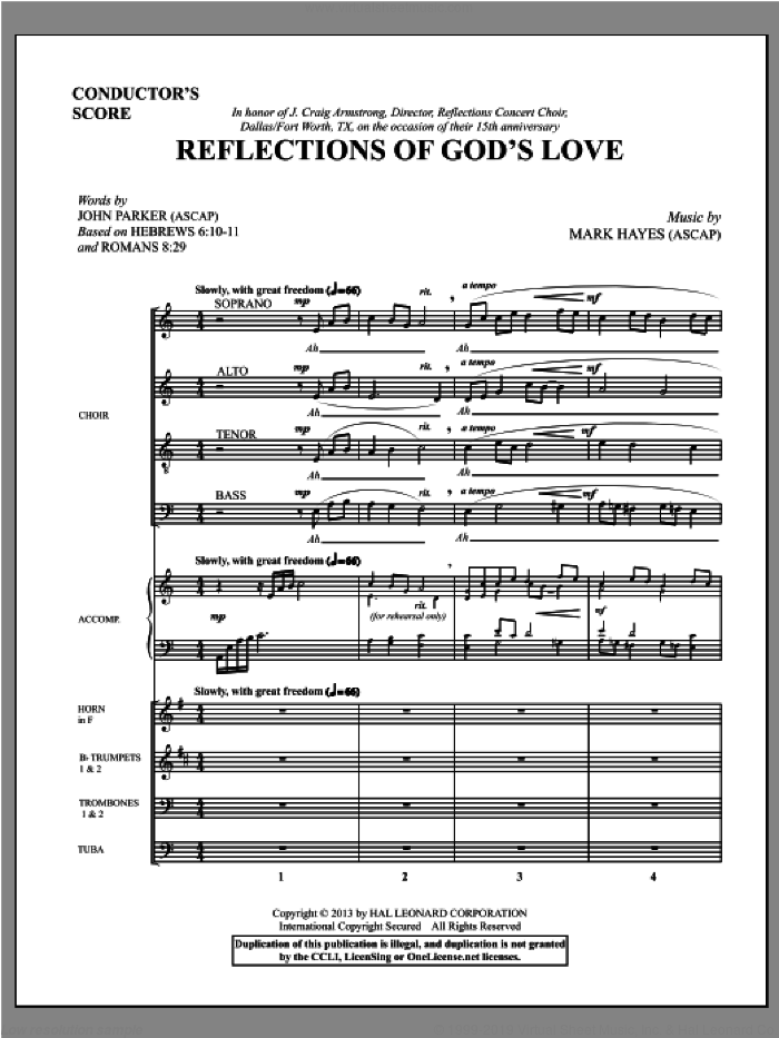 Reflections of God's Love (COMPLETE) sheet music for orchestra/band (Brass) by Mark Hayes and John Parker, intermediate skill level