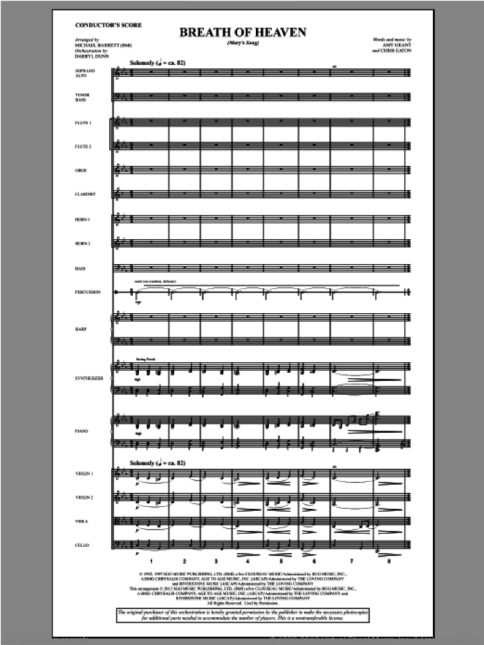 Breath Of Heaven (from 'All Is Well') sheet music for orchestra/band (score) by Amy Grant and Michael Barrett, intermediate skill level