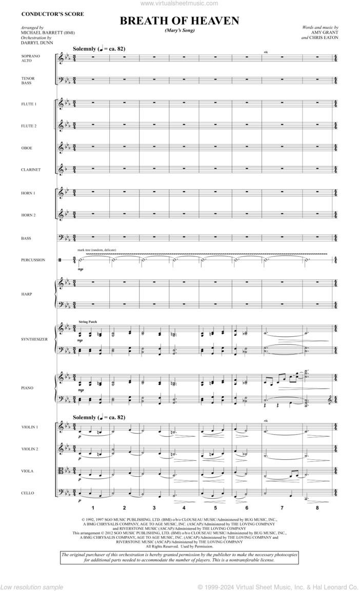 Breath Of Heaven (from 'All Is Well') sheet music for orchestra/band (score) by Amy Grant and Michael Barrett, intermediate skill level