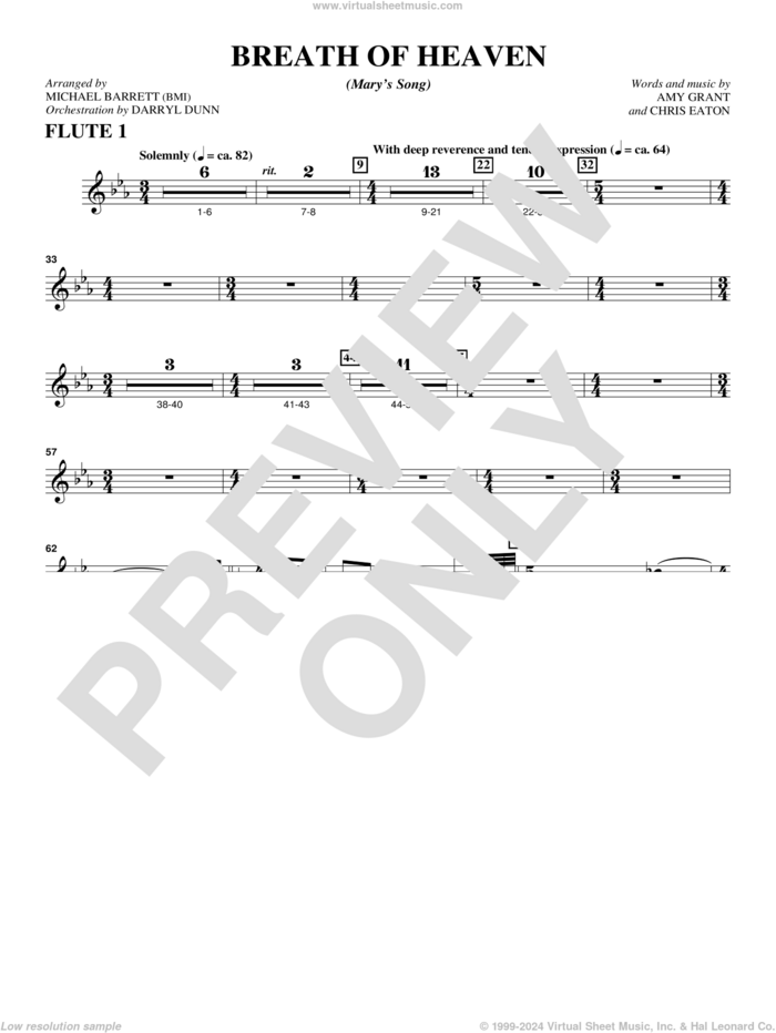 Breath Of Heaven (from 'All Is Well') sheet music for orchestra/band (flute 1) by Amy Grant and Michael Barrett, intermediate skill level