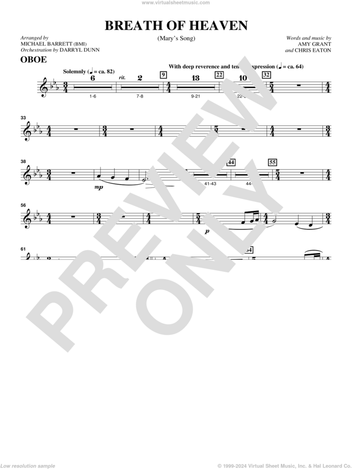 Breath Of Heaven (from 'All Is Well') sheet music for orchestra/band (oboe) by Amy Grant and Michael Barrett, intermediate skill level