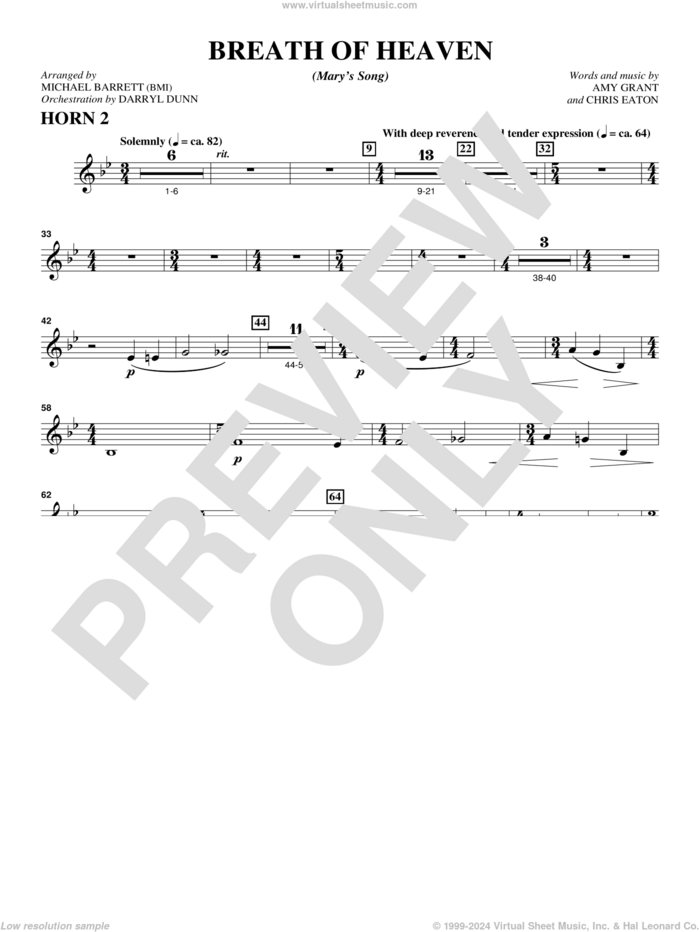 Breath Of Heaven (from 'All Is Well') sheet music for orchestra/band (f horn 2) by Amy Grant and Michael Barrett, intermediate skill level