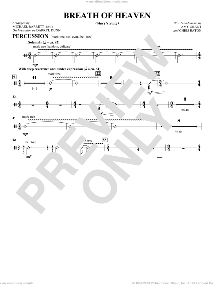 Breath Of Heaven (from 'All Is Well') sheet music for orchestra/band (percussion) by Amy Grant and Michael Barrett, intermediate skill level