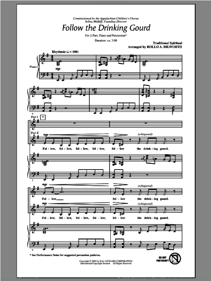 Follow The Drinkin' Gourd sheet music for choir (2-Part) by Rollo Dilworth, intermediate duet