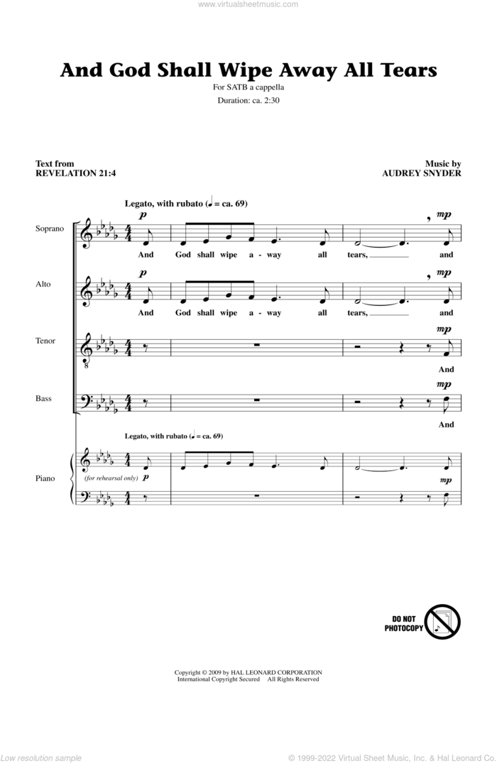 And God Shall Wipe Away All Tears sheet music for choir (SATB: soprano, alto, tenor, bass) by Audrey Snyder, intermediate skill level
