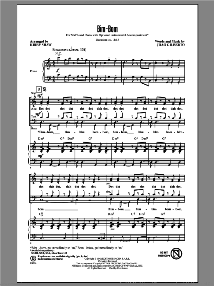Bim-Bom sheet music for choir (SATB: soprano, alto, tenor, bass) by Kirby Shaw, intermediate skill level