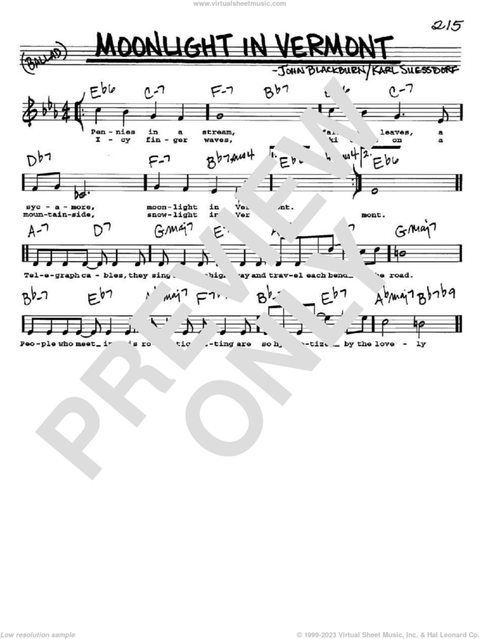 Moonlight In Vermont sheet music for voice and other instruments  by Karl Suessdorf and John Blackburn, intermediate skill level