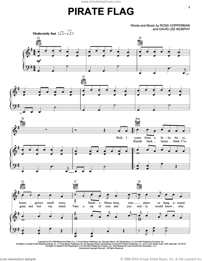 Pirate Flag sheet music for voice and piano by Kenny Chesney, intermediate skill level