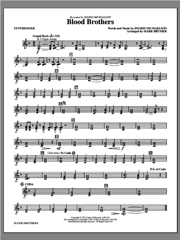 Blood Brothers (complete set of parts) sheet music for orchestra/band by Mark Brymer and Ingrid Michaelson, intermediate skill level