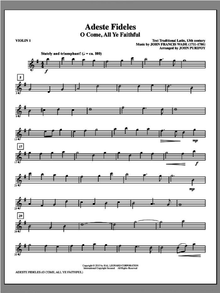 Adeste Fideles (complete set of parts) sheet music for orchestra/band (Strings) by John Purifoy, intermediate skill level