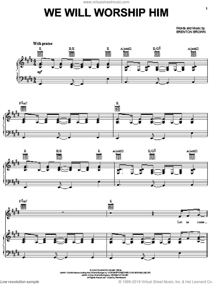 We Will Worship Him sheet music for voice, piano or guitar by Brenton Brown, intermediate skill level
