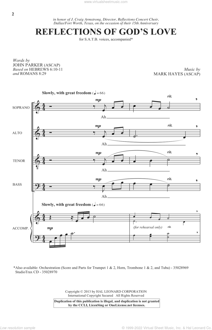 Reflections Of God's Love sheet music for choir (SATB: soprano, alto, tenor, bass) by Mark Hayes and John Parker, intermediate skill level
