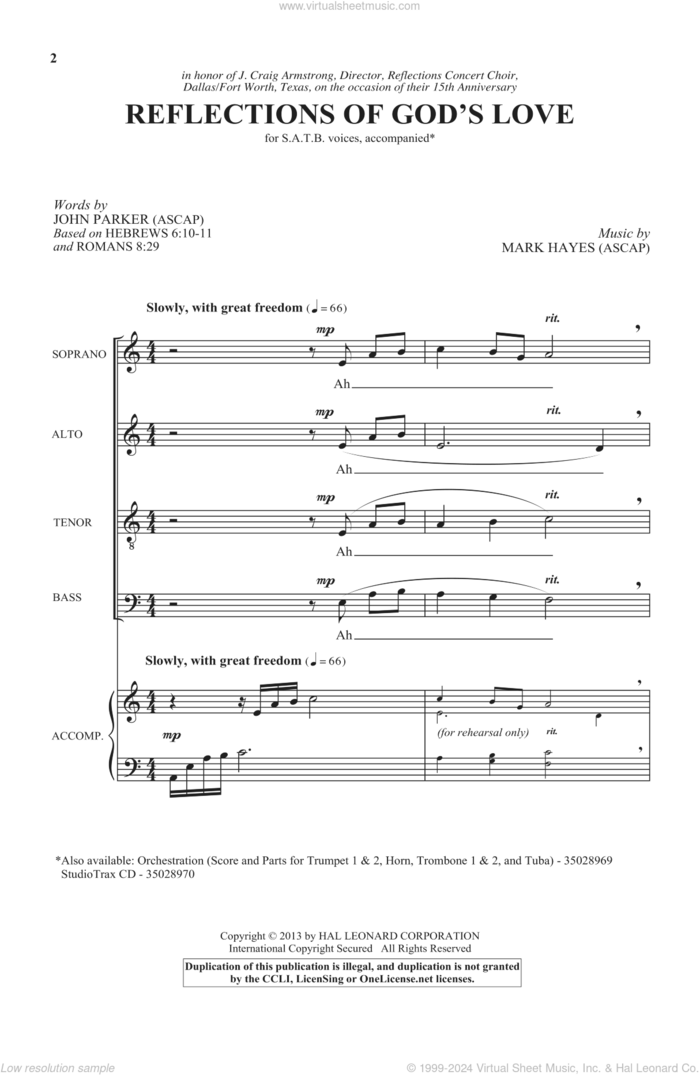 Reflections Of God's Love sheet music for choir (SATB: soprano, alto, tenor, bass) by Mark Hayes and John Parker, intermediate skill level