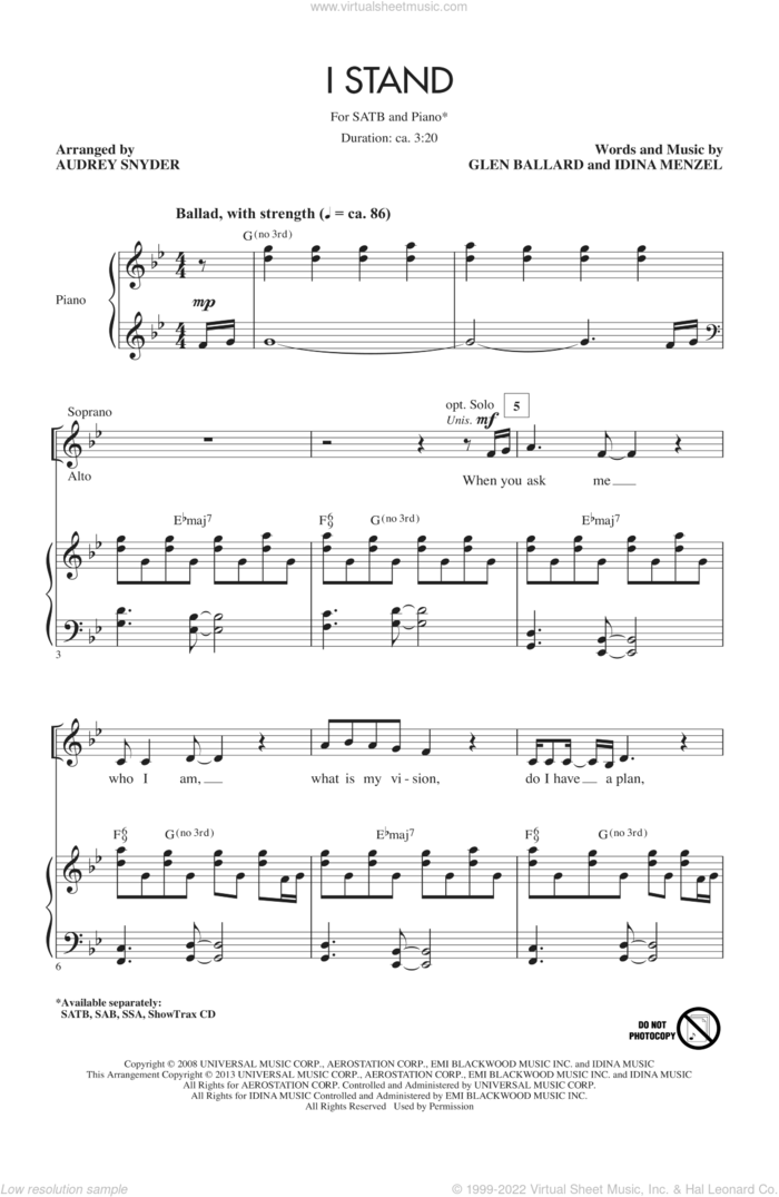 I Stand sheet music for choir (SATB: soprano, alto, tenor, bass) by Audrey Snyder, intermediate skill level