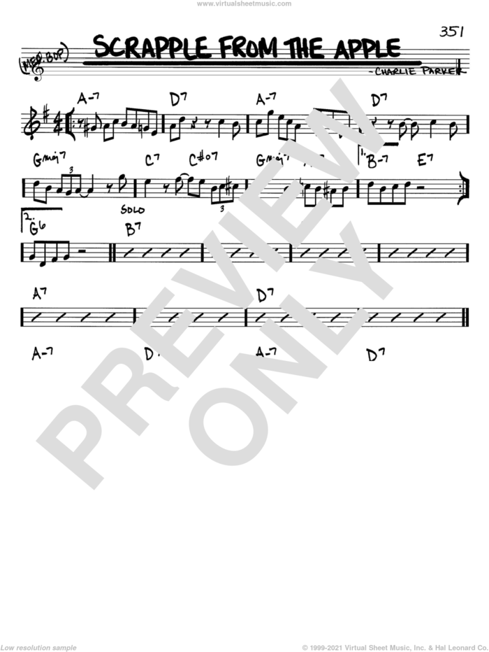 Scrapple From The Apple sheet music for voice and other instruments (in Bb) by Charlie Parker, intermediate skill level