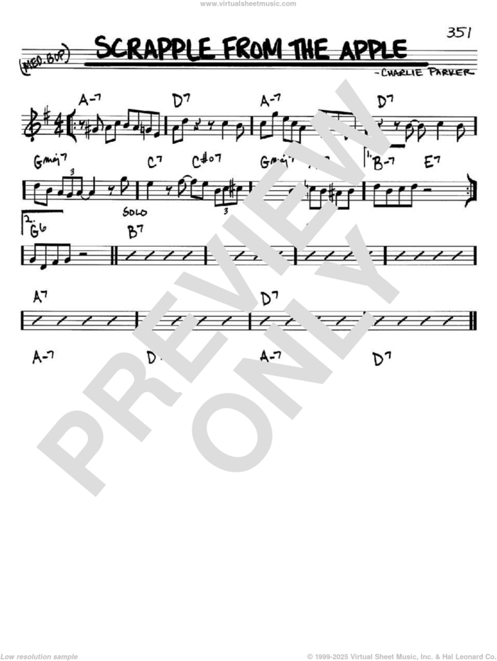 Scrapple From The Apple sheet music for voice and other instruments (in Bb) by Charlie Parker, intermediate skill level