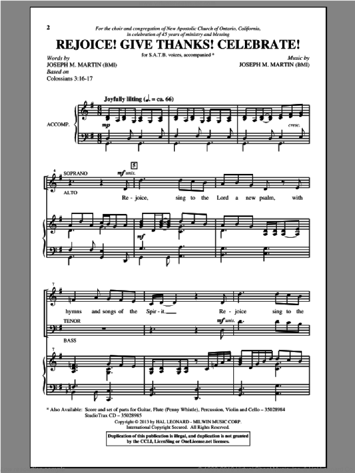 Rejoice! Give Thanks! Celebrate! sheet music for choir (SATB: soprano, alto, tenor, bass) by Joseph M. Martin, intermediate skill level