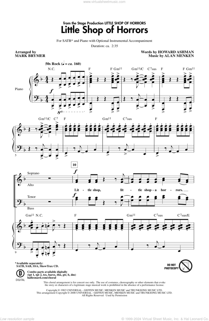 Little Shop Of Horrors (from Little Shop of Horrors) (arr. Mark Brymer) sheet music for choir (SATB: soprano, alto, tenor, bass) by Alan Menken, Howard Ashman and Mark Brymer, intermediate skill level