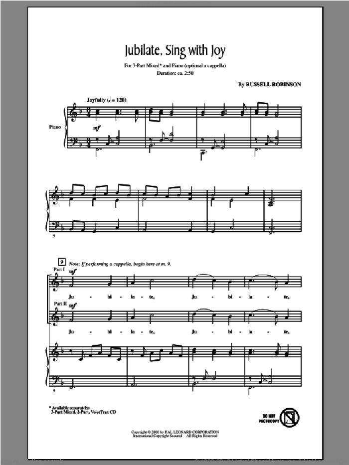 Jubilate, Sing With Joy sheet music for choir (3-Part Mixed) by Russell Robinson, intermediate skill level