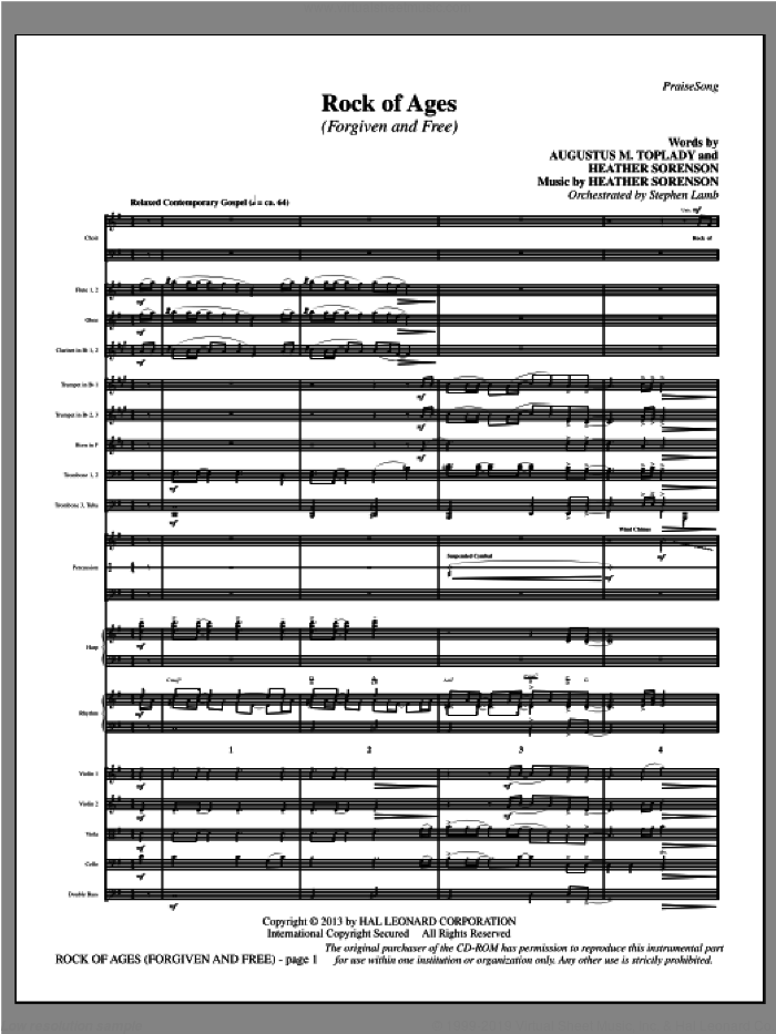 Rock of Ages (Forgiven and Free) (COMPLETE) sheet music for orchestra/band by Heather Sorenson, intermediate skill level