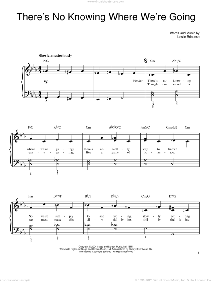 There's No Knowing Where We're Going sheet music for piano solo by Willy Wonka and Leslie Bricusse, easy skill level